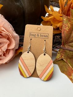 Hand painted and sealed with a clear poly coat. Made with lightweight wood and hypoallergenic earring hooks! Fall Earrings, Retro Stripes, Hypoallergenic Earrings, Wooden Earrings, Wood Earrings, Chalk Paint, Chalk, Jewelry Earrings Dangle