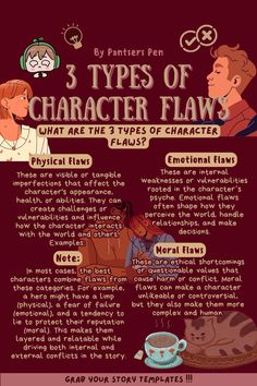 Types of character flaws for your character. 🖋️ Create Relatable Characters with Flaws! Explore a comprehensive guide to the types of character flaws that add depth, conflict, and authenticity to your story. From emotional vulnerabilities to moral shortcomings, discover how to craft imperfect, compelling characters your readers will love.  ✨ Perfect for writers of romance, fantasy, thrillers, and more, these character flaw ideas will enhance your storytelling and make your characters unforgettable. Ready to breathe life into your protagonists and villains? Let’s start! 📚  🎯 #CharacterFlaws #CharacterDevelopment #WritingTips #CreativeWriting #FictionWriters #FlawedCharacters #StorytellingSecrets #NovelWriting #WriterResources #WritingCommunity