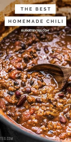 the best homemade chili recipe with beans and bacon in a large skillet, ready to be eaten