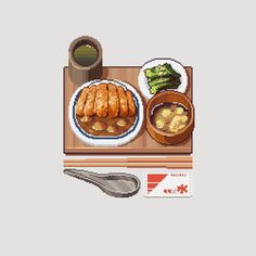 an image of some food on a tray with chopsticks and a bowl of broccoli