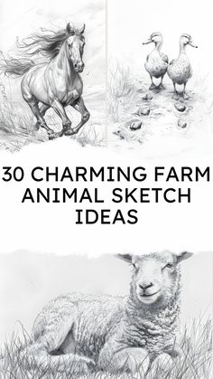 an animal sketch is shown with the title'30 charming farm animal sketch ideas '