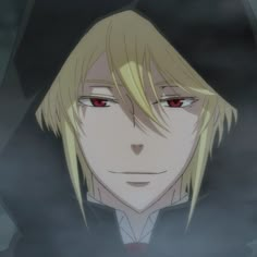 an anime character with blonde hair and red eyes