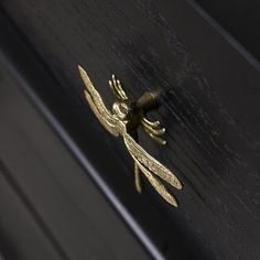 a close up of a door handle with a dragon on it