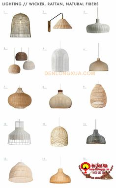 different types of lamps hanging from the ceiling