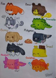 an image of some animals that are in different colors and sizes on a piece of paper