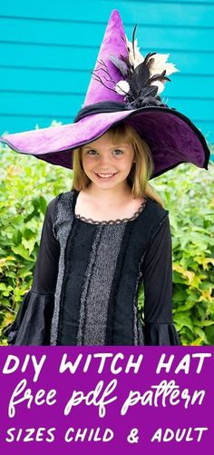 How to Make a Witch Hat (free pattern Child and adult Sizes) ♥ Fleece Fun Clean Seashells, Make A Witch Hat, Diy Witch Costume, Diy Witch Hat, Witch Hat Pattern, Halloween Sewing Patterns, Felt Witch Hat, Wiccan Clothing, Witches Hats