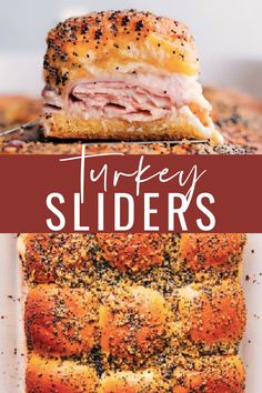 The ultimate Turkey Sliders: Soft rolls loaded with oven-roasted deli turkey and melty cheese, topped with a delicious buttery-herb spread. #dinner #best #quick #easy #simple #appetizer #turkey #sliders Turkey Sandwich Sliders, Sliders Recipes Turkey, Hawaiian Roll Sandwiches, Sliders Recipes Hawaiian Rolls, Deli Turkey Recipes, Hot Turkey Sandwiches, Easy Slider Recipes, Soft Rolls, Turkey Sandwiches Recipes