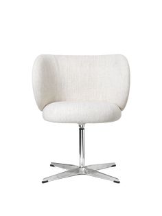 a white chair with chrome legs and a white upholstered cushion on the back