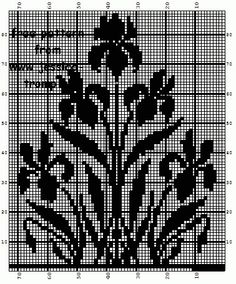 a cross stitch pattern with flowers and leaves on the bottom, in black and white