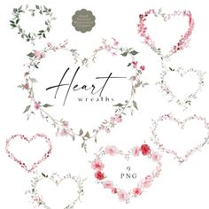 heart shaped wreaths with flowers and leaves