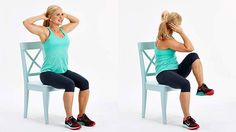 a woman doing squats on a chair