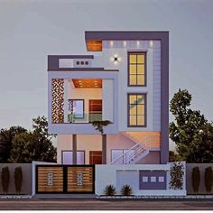 this is an artist's rendering of a two story house in the evening time