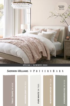 a bedroom with neutrals and whites in the color pink, white, gray, and gold