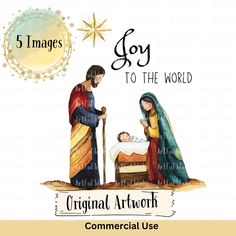 a christmas card with an image of a baby jesus in the manger and mary