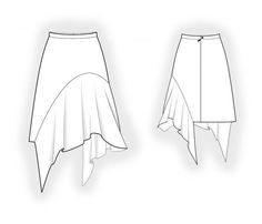 the front and back views of a women's asymmetrical skirt with high low waist