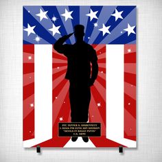 a poster with an image of a man saluting in front of the american flag