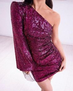 Pink Parties, Mini Dress Party, Fashion Classy, Shoulder Sleeve, Christmas Outfit, One Shoulder Formal Dress, One Shoulder Dress, Sleeve Styles