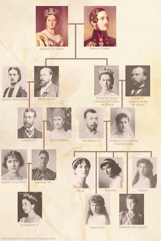 an old family tree with many different people in the top row, including queen elizabeth and prince edward