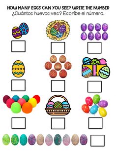 an easter themed counting game with eggs and candy