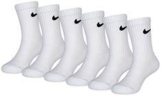 Watch them score the winning goal in the Nike® Youth Performance Basic Crew Socks. An arch band offers a supportive fit and feel, while zonal cushioning helps absorb impact with every move. Fit & Design Sock size XS fits youth shoe size 10c-3Y 6 pack Mesh panels at the top of foot for added breathability Cushioned toe and heel for added comfort Arch compression band offers all-day support Knit-in Nike® Swoosh Technology Dri-FIT® material wicks sweat to help keep their feet dry comfortable Nike Web, Nike Socks, Youth Shoes, Youth Sports, Nike Fashion, Athletic Socks, Nike Swoosh