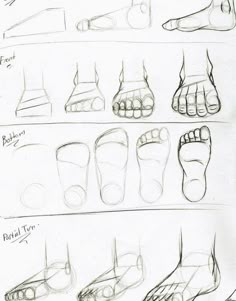 the steps to drawing feet are shown in three different ways