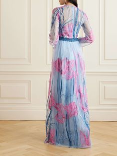 Luxury Multicolor Embellished Embroidered Dress, Luxury Blue Embroidered Maxi Dress, Multicolor Embellished Floor-length Dress, Luxury Blue Embroidered Floral Dress, Blue Tulle Dress, Multicolor Embellished Maxi-length Kaftan, Uzun Boy, Embroidered Tulle Dress, Tulle Maxi Dress