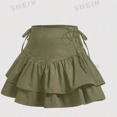 Mini Skirt/ Regular Fit ( Small) Green High Waisted Tiered Layer, Knot, Ruffle Hem Woven Fabric -Shein10/10 Brand New! Green Layered Skirt, Skirts With Ruffles, Aesthetic Clothes Skirts, Crochet Fairy Skirt, Light Green Clothes, Cute Long Skirts, Green Skirt Outfit Ideas, Sage Green Fits, Fairycore Skirts