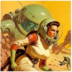 a painting of a woman in a space suit and helmet