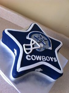 a cake shaped like a football helmet with the word cowboys on it