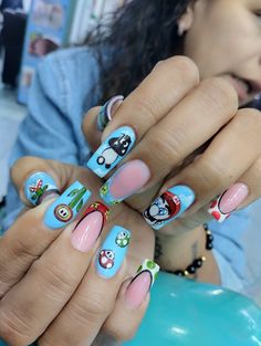 Manos lindas Super Mario Bro Nails, Mario Nails Art, Mario Kart Nails