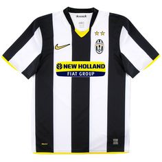 a black and white soccer jersey with the new holland logo on it, in front of a white background