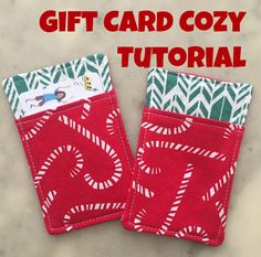 two red and white handmade christmas gift cards with the words diy card cozy on them