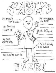 a mother's day coloring page with the words, best mom and her flowers