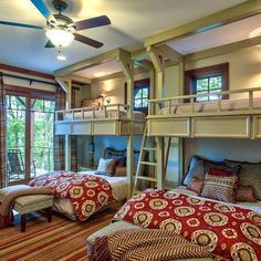 a bedroom with bunk beds in it