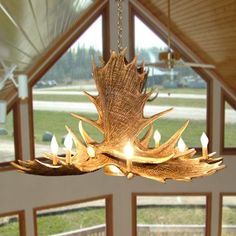 Moose 6 Horn Chandelier Cabin Chandelier, Horn Chandelier, Antler Light Fixtures, Ski House Decor, Antler Lights, Rustic Decorating, Chandeliers Lighting, Moose Antlers, Antler Chandelier