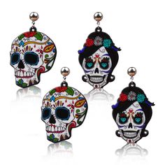 PRICES MAY VARY. 💀【Design】: The day of the dead earrings are composed of sugar skull. The trendy Halloween drop earrings are clearly patterned, full of strong festive atmosphere, perfect for showing off your enthusiasm at carnival parties. 💀【High Quality】: The Mexican skeleton dangle earrings are made of high quality acrylic plastic and alloy material, lightweight and durable, can be worn for a long time. The fashion jewelry earrings can add fun and sparkle to your day of the dead party outfit Halloween Skull Print Earrings, Mexican Skeleton, Mexican Halloween, Mexico Day Of The Dead, Mexican Celebrations, Day Of The Dead Party, Sugar Skull Earrings, Skeleton Earrings, Masquerade Costumes