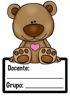 a brown teddy bear sitting on top of a sign with the words docente grupo