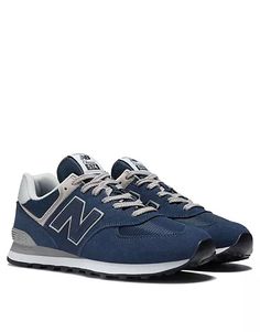 New Balance 574 trainers in blue | ASOS Men’s Trainers, Casual Sneakers For Men, New Balance Mens, Retro Character, New Balance Style, Sixth Form, Sportswear Fashion, Casual Trainers, New Balance 574