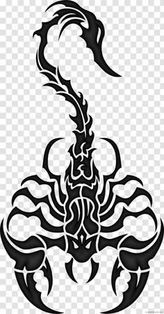 a black and white scorpion tattoo design on a transparent background, hd png clipart