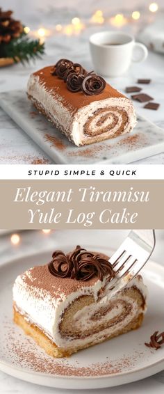 Image for Elegant Tiramisu Yule Log Cake Thanksgiving Yule Log Cake, Christmas Desserts Yule Log, Christmas Dessert Roll Cake, Christmas Log Recipe, Gluten Free Swiss Roll Cake, Tiramisu Yule Log, Holiday Roll Cake, Christmas Yule Log Cake Recipe, Winter Flavors Desserts