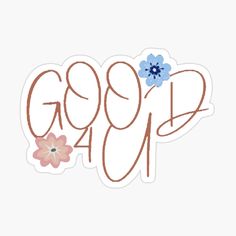 a sticker with the word geek on it and flowers in brown, blue and pink