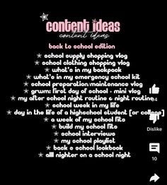 a black background with the words content ideas written in pink and white on top of it