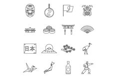 japanese symbols are shown in this black and white illustration, which is part of a series of hand drawn icons