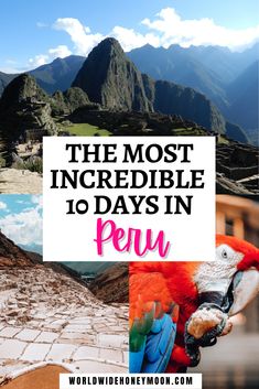 the most incredible things to see in peru, including mountains and palm trees with text overlay that says the most incredible 10 days in peru