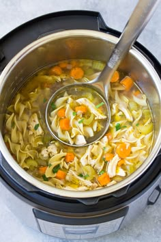 the instant pot chicken noodle soup is ready to be cooked