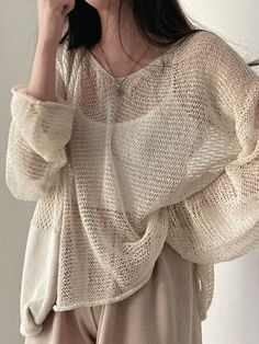 Lazy Style Hollow Out Pullover Oversized Long Sleeve Crochet Knit Top - AnotherChill Crochet Knit Top, Long Sleeve Crochet, Sheer Long Sleeve Top, Streetwear Chic, Lazy Style, 2000s Outfits, Sleeve Crochet, Oversized Long Sleeve, Sweaters Online