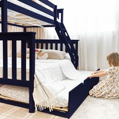 Create the ultimate slumber party spot with our Twin Over Full-Size Bunk Bed with Trundle. Sturdy, safe, and stylish, this bunk bed’s stacked design opens up floor space in any room. With over 36 inches of headroom between the top and bottom bunk, there’s plenty of space for kids, parents, and sleepover guests. The twin size trundle bed adds extra sleeping space for slumber party guests. What Kids Will Love: Perfect for sharing (if they want to)! Choose a different bed each night or create the i Bunk Beds With Trundle For Boys Room, Full Over Full Bunk Beds With Trundle, Full Over Full Floor Bunk Beds, Twin Over Quess Bunk Beds With Trundle, Twin Over Full Bunk Bed With Stairs, Bunk Bed Sets, Solid Wood Bunk Beds, Twin Trundle Bed, Bottom Bunk