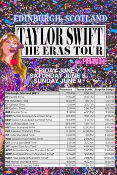 taylor swift tour poster with the dates