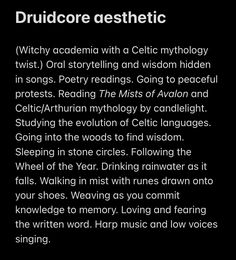 the poem druidore aesthetic is written in black and white on a black background