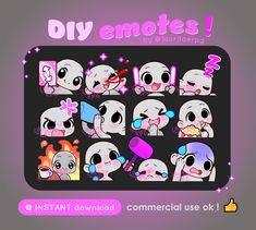 an image of the emotes sticker sheet with different expressions and characters on it